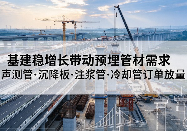 沙洋基建稳增长带动预埋监测管材需求，声测管、沉降板、注浆管订单持续放量